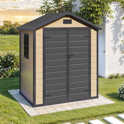 Remise de rangement en résine avec plancher renforcé, porte verrouillable, fenêtre et évent