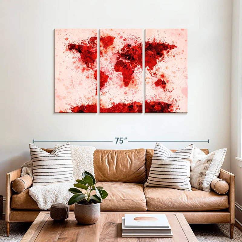 Aliaz World Map Paint Splashes Red, 36" H x 57" W