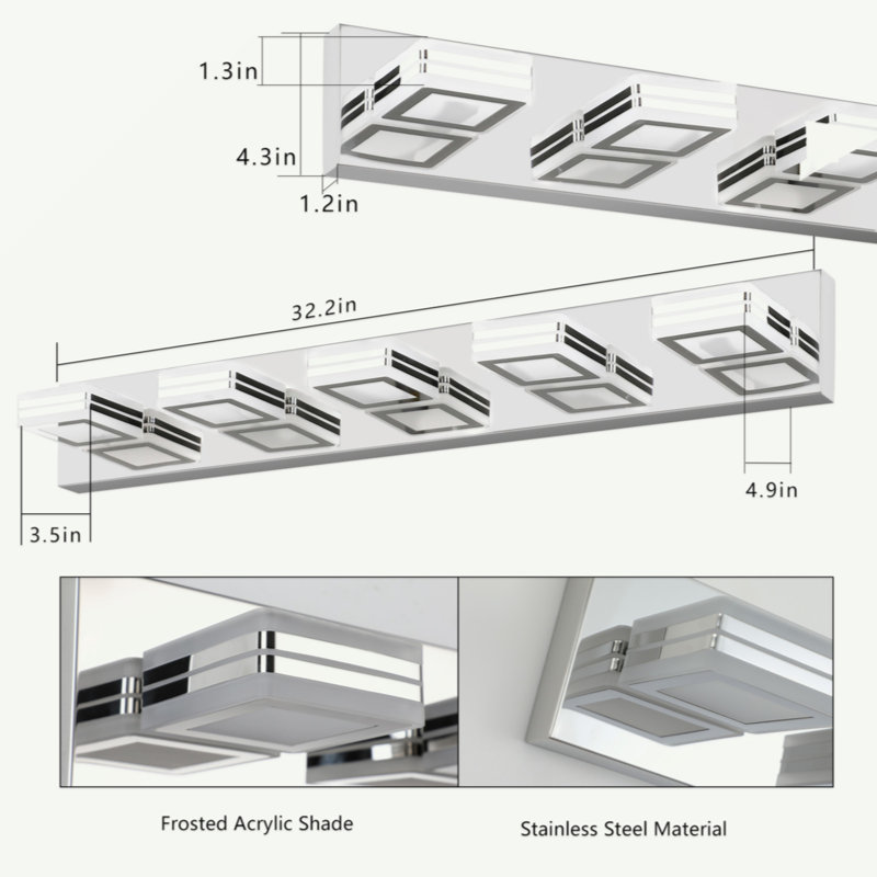 Luminaire miroir de maquillage à DEL 5 lumières en chrome chromé