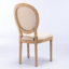 Chaises de salle à manger de style français, en bois massif, siège et dossier en lin, finition peinture antique, tissu beige crème confortable.