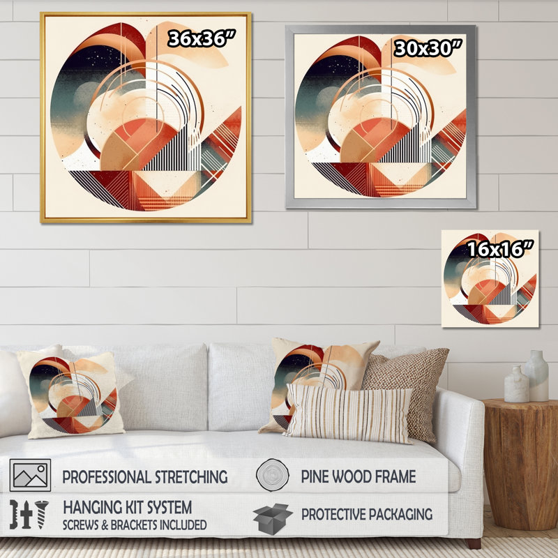 Minimal Boho Landscape in Retro Earth Tones - Print, 36" H x 36" W x 1.5" D, White Picture Framed