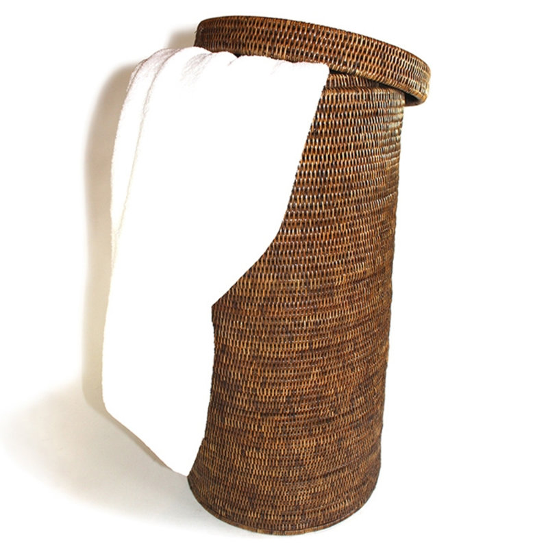Hand Woven Wicker Laundry Hamper with Handles, 28" H x 13.5" W x 13.5" D, Antique Brown