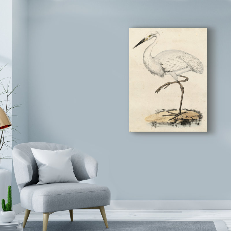 « antique héron iii », reproduction d’impression sur toile tendue, H 19 po x l 14 po x P 2 po
