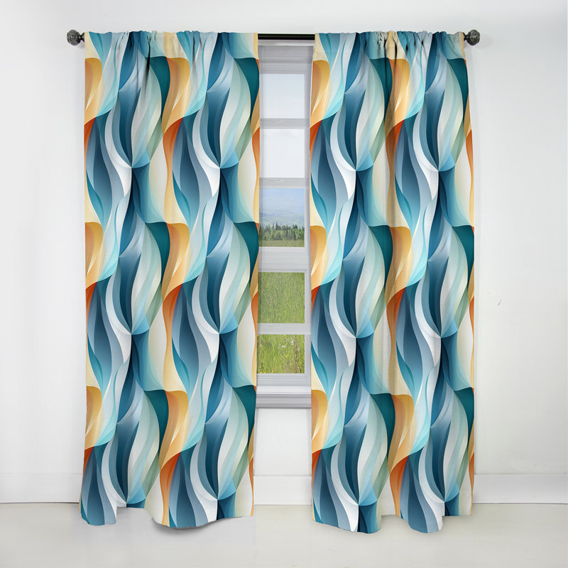 Rideau abstrait géométrique bleu à motif de vagues géométriques bleues - 1 panneau, L 52 po x L 63 po