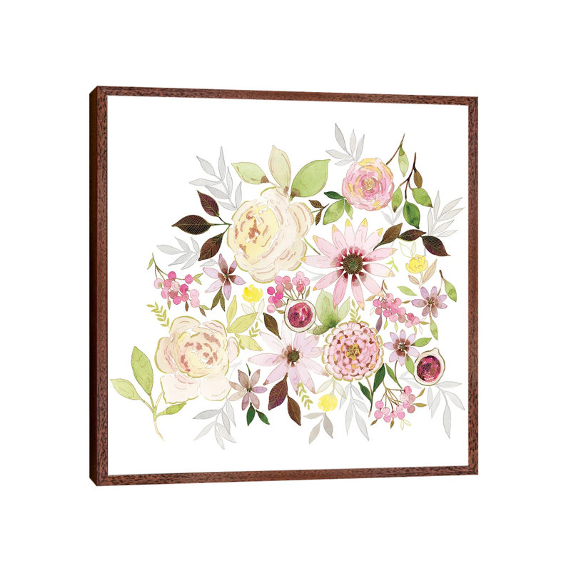 Fresh Cut Bouquet by Stephanie Ryan - Painting on Canvas, Classic Brown Wood Floater Framed, 66.04cm H x 66.04cm W x 3.81cm D