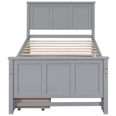 Lit simple gris avec rangement gigogne et tiroir - Pin massif, ajoutez du charme aux options de la chambre à coucher