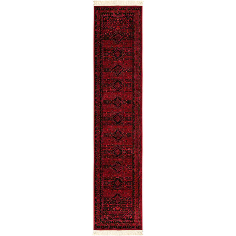 Tapis oriental en mélange rouge, Tapis de couloir 2 pi 7 po x 12 pi