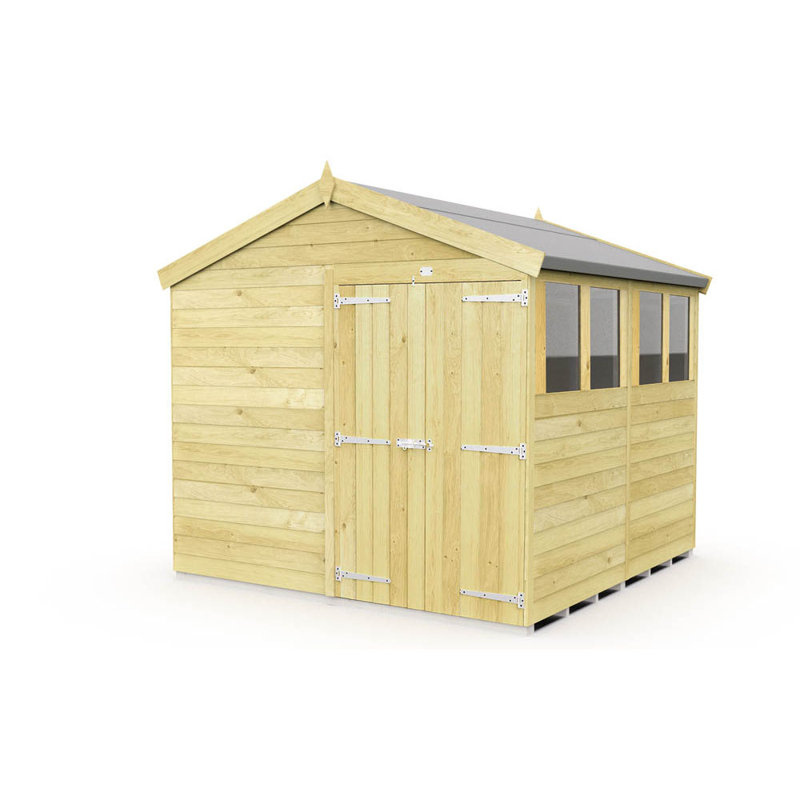 8ft x 8ft Apex Shed - Double Door with Windows