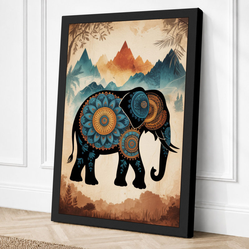 Mechanical Elephant With Mountains Steampunk - Print, 30x20 - 76.2 x 50.8 cm, Black Border