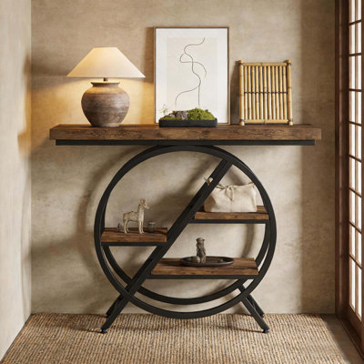 Table de couloir avec tablettes décalées, console chic pour le vestibule, table d'appoint fonctionnelle et robuste avec rangement ouvert