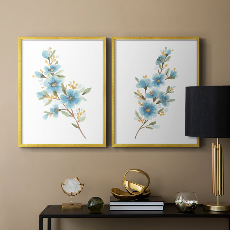 Reproduction encadrée Wildflower Sprig I-Premium - prête à être accrochée - aucun clou requis - aucun clou requis, Doré