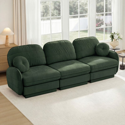 Canapé 105 po en chenille de 105 po, coussins ronds exquis et coussins de dossier matelassés, pieds de base encastrés, assise ergonomique, assemblage facile, canapé à assise profonde pour le salon
