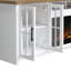 Meuble télé 97 po avec foyer pour téléviseur de 100 po ou moins, assemblage minimal, fini blanc délavé et bois de grange-319219565