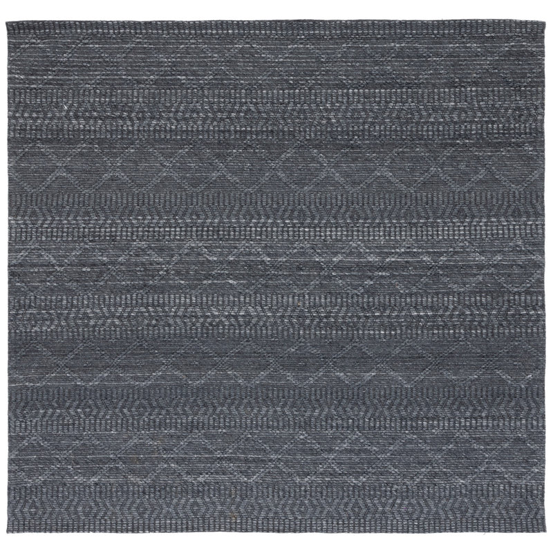 Marbella Flat Weave Wool/Cotton Geometric Rug in Gray, Square 6'