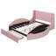 Grand lit plateforme tapissier en velours avec tête de lit à oreilles, tiroir de rangement et 2 tabourets latéraux, mobilier de chambre rose-118614617