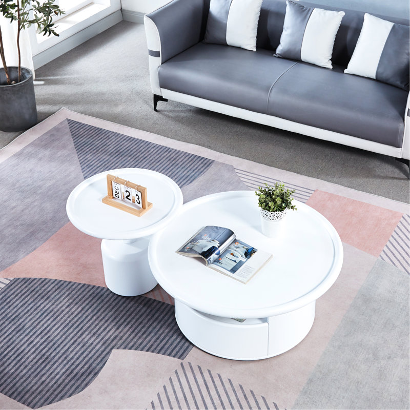 2 Pieces White Coffee Table For Living Area & Bedroom, Stylish And Strong-willed, Modern Design Awareness, Easy To Off, Hassle- Assembly Manner 2 Household Use, , Room Clean Put Together