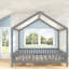 Lits de plancher en bois durable avec auvent pour enfants, style moderne gris, retraite de chambre confortable