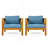 Outdoor Acacia Wood Club Wooden Armchair With Cushions (Set Of 2), Conversation Set,Teak Finish,Blue Cushion-335724090