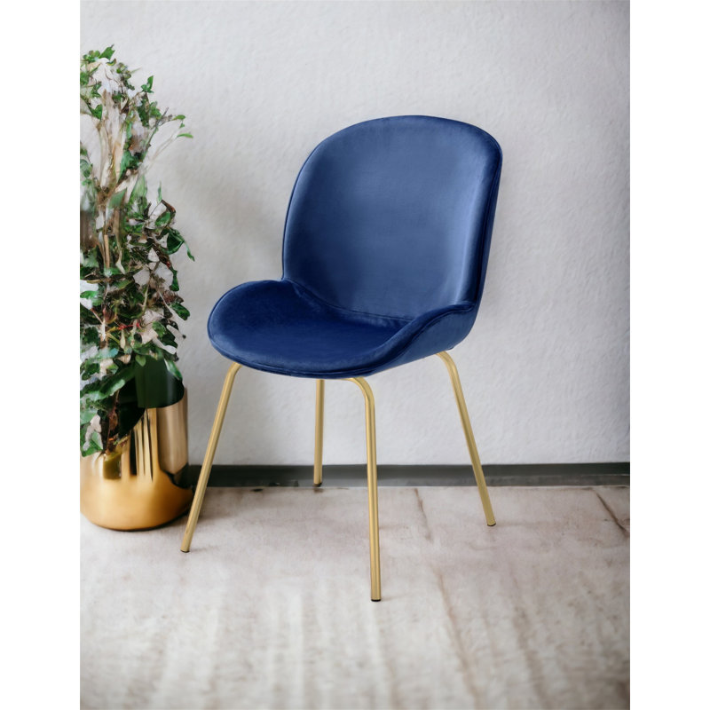 Ensemble de 2 chaises d'appoint Chuchip en velours bleu et finition dorée, Bleu
