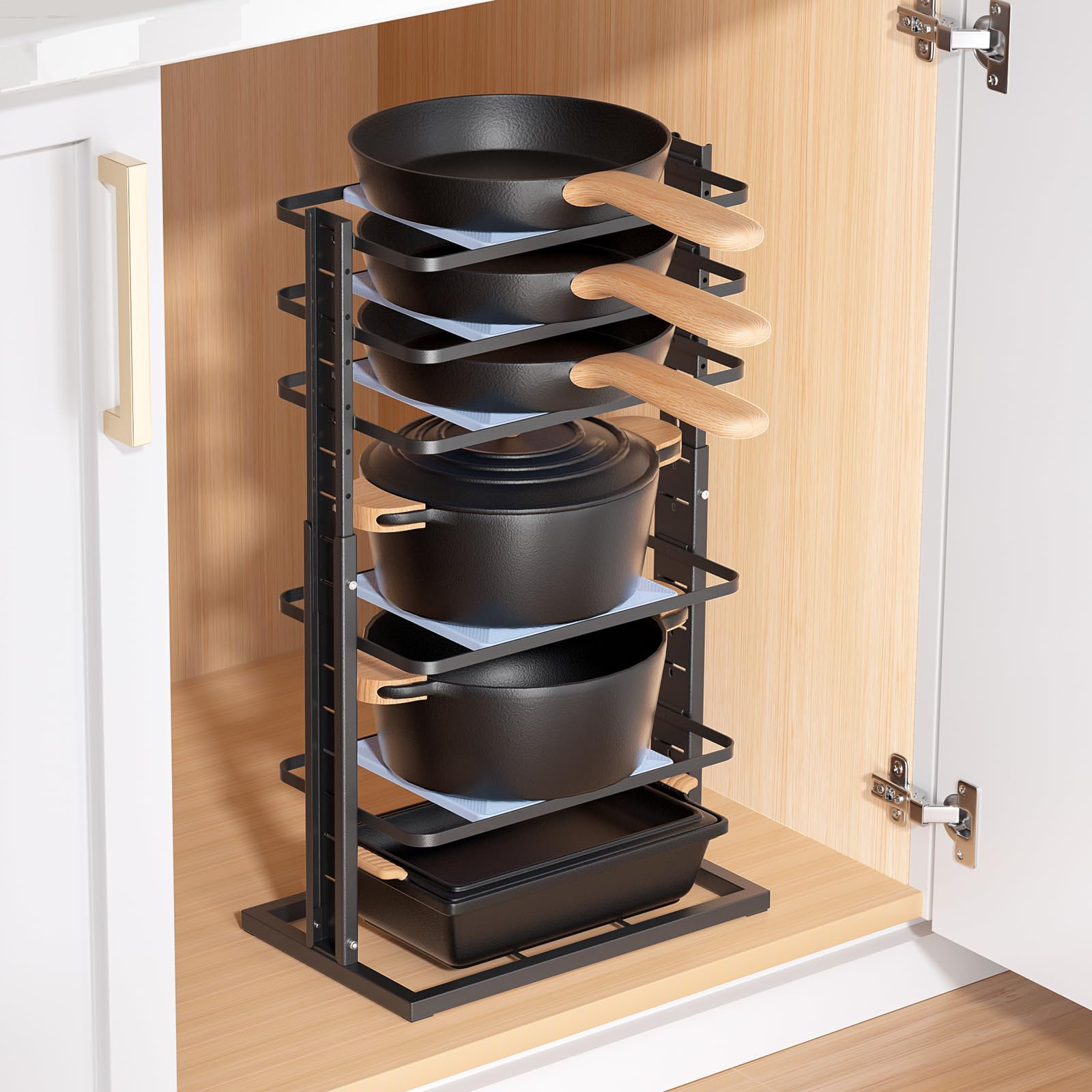 Mint Pantry® Pots And Pans Organizer,6-Tier Heavy Duty Adjustable Pan Pot  Organizers Inside Cabinet, Pot Rack For Kitchen Cabinet Organization And  Storage Black | Wayfair, image size:1600x1600