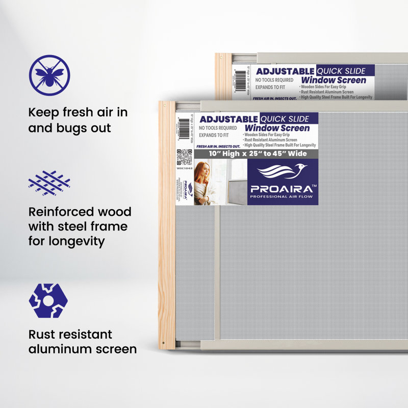 Écran de fenêtre réglable en acier, H 10 po x l 45 po