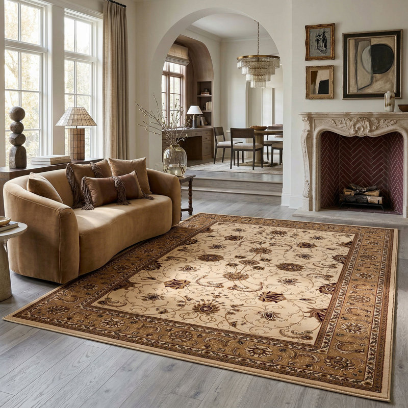 Tapis d'intérieur / beige à motif médaillon persan beige / crème 5 pi x 7 pi (5 pi 3 po x 7 pi 5 po) Yasmin