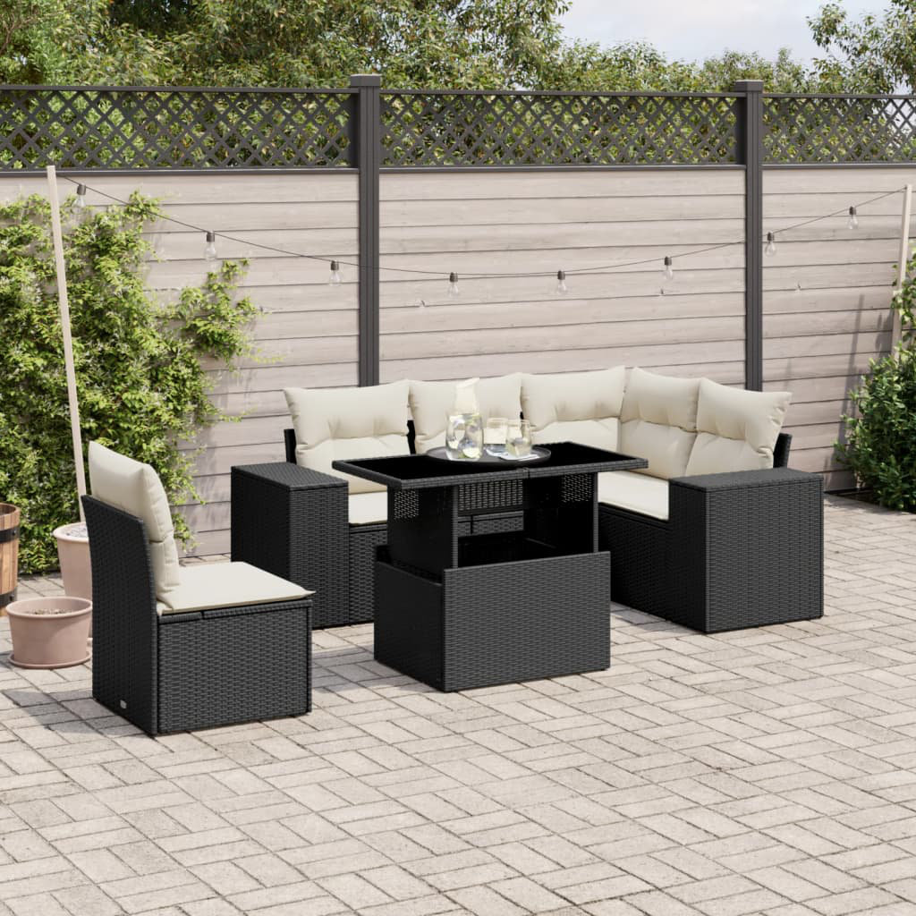 Vidaxl 6-Tlg. Garten-Sofagarnitur Mit Kissen Schwarz Poly Rattan