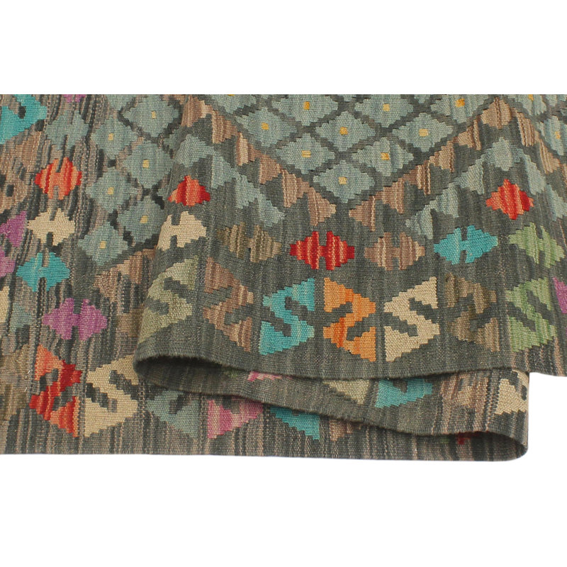Tapis noir / bleu en laine noué à la main 6 pi 1 po x 8 pi 4 po Cedorah Southwestern