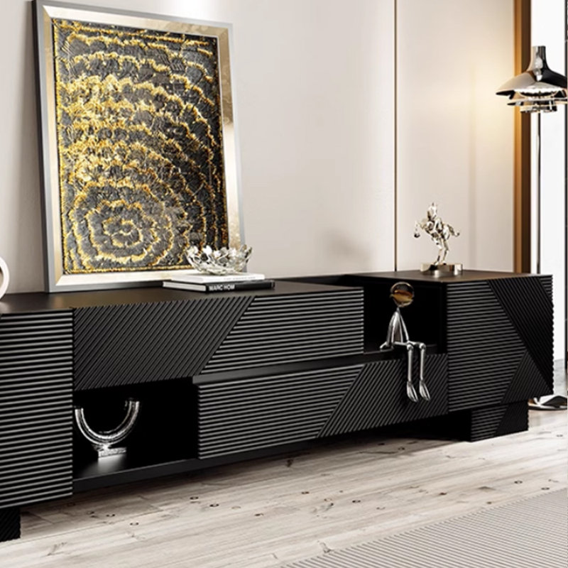 Simple design sense retractable TV cabinet, Black, 70.86"