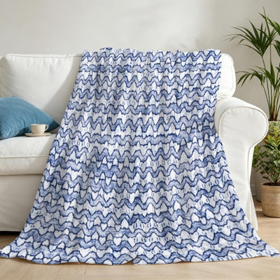 Blue Ultra Soft Flannel Fleece Throw Blanket,Contour Stroke Chevron Single-Sided Print