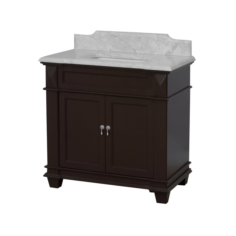 Ensemble de meuble-lavabo simple 36 po Aoibhin, Chocolat, Marbre de Carrare