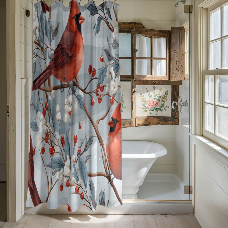 Snowy Cardinals - Premium Shower Curtain, 74"H x 71"W