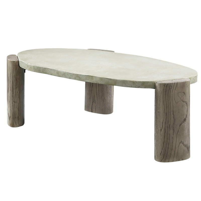 47'' Weathered Gray and Oak Oval Coffee Table