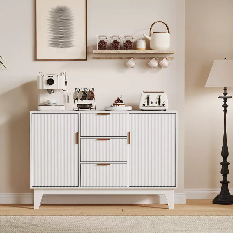 Buffet cannelé avec rangement, armoire à café moderne avec 3 tiroirs, console en bois pour la salle à manger, la cuisine, le salon, le couloir