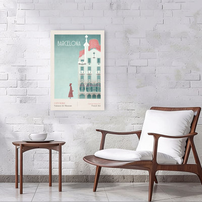 Barcelona - Casa Batllo Minimalist Retro Vintage Architecture City Wall Art Print by Emel Tunaboylu - Wrapped Canvas Print