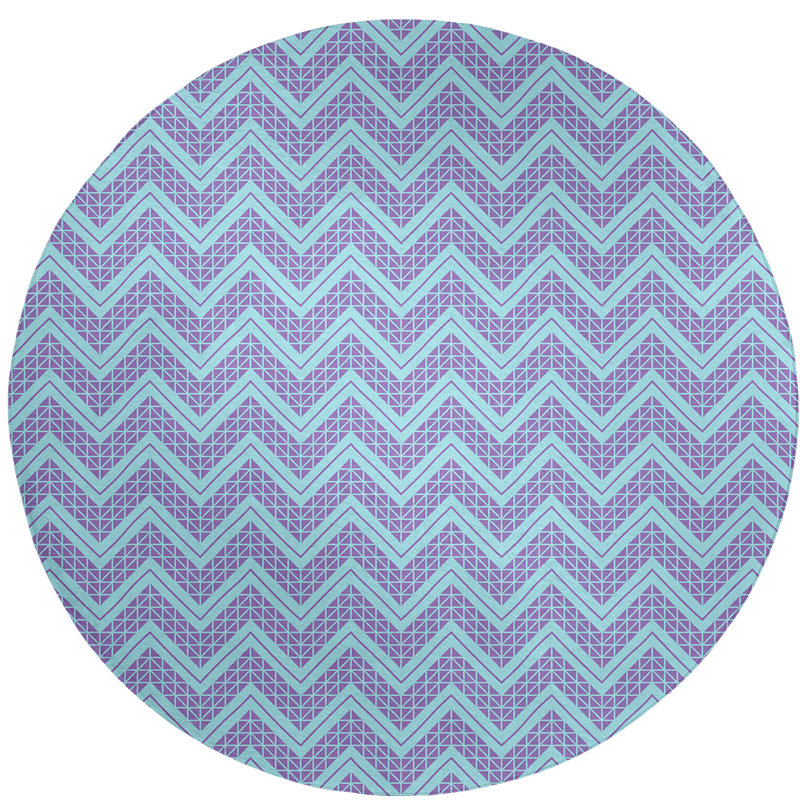 Tapis bleu/mauve à chevrons à main, Rond 5 pi