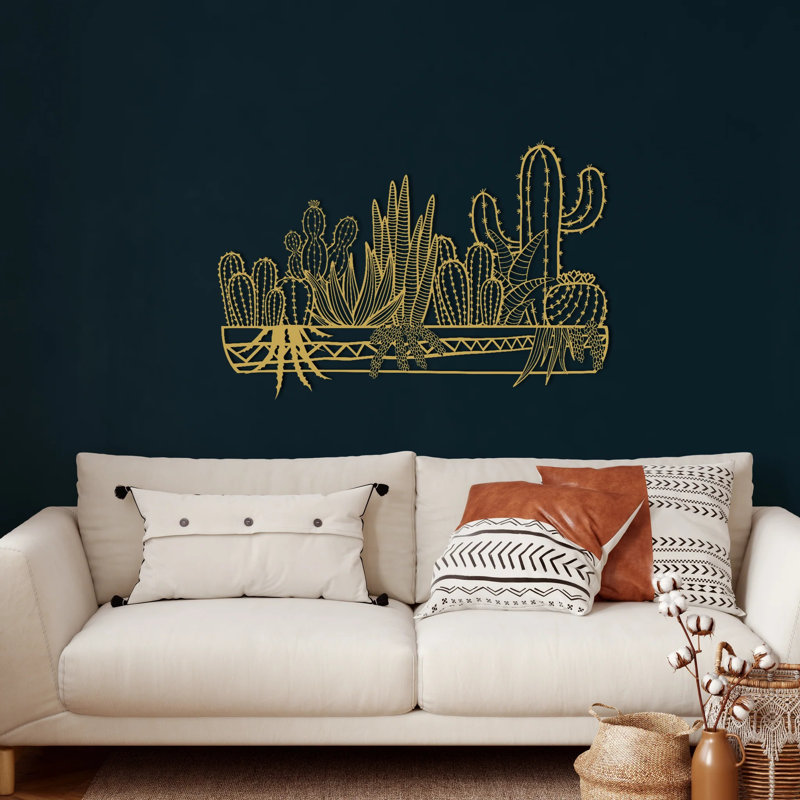 Handmade Rustic Plants & Flowers Wall Decor on Metal, 67" H x 100" W x 2" D, Gold