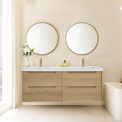 Meuble-lavabo mural flottant avec lavabo double 60 po Rayea