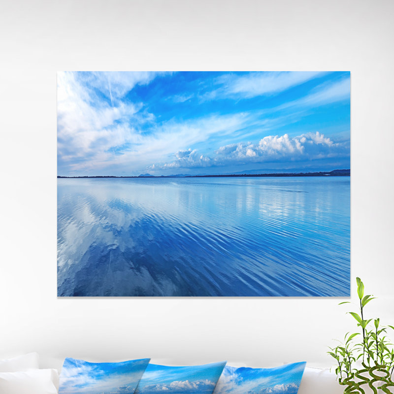 Coucher de soleil - Paysage panoramique bleu, H 30 po x l 40 po x P 1,5 po, Toile tendue
