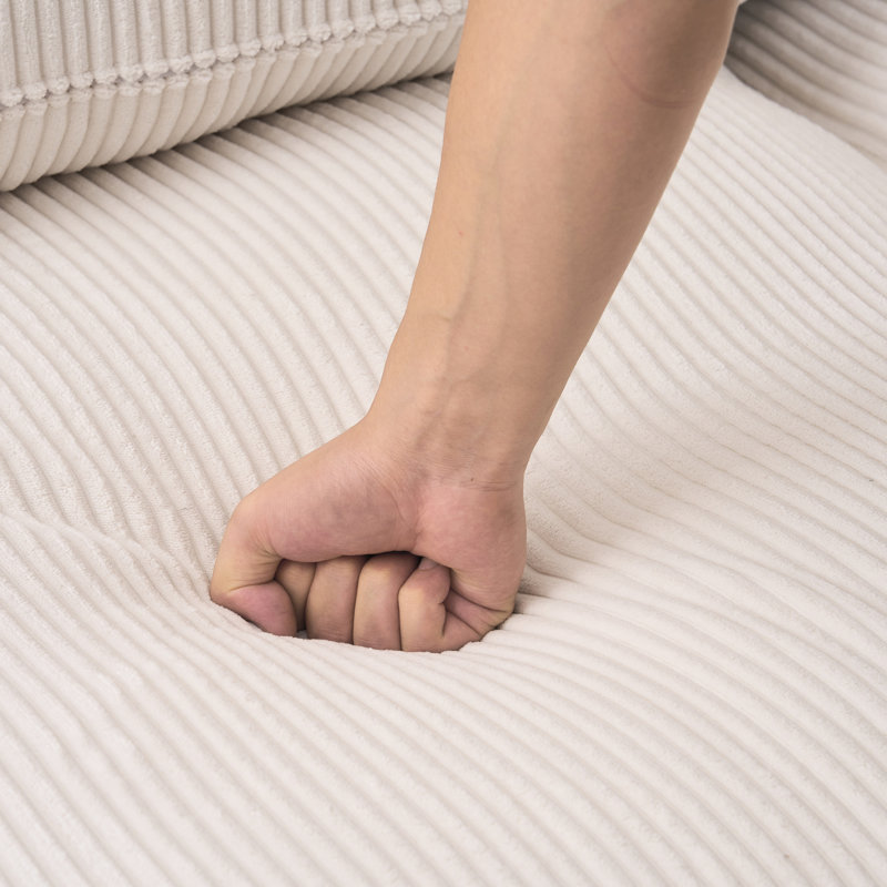 Canapé modulaire en forme de U de 113 po, 4 places, canapé-lit à 4 places, rembourré à compression, sans assemblage, mousse complète pour un espace de vie confortable en velours côtelé beige et blanc