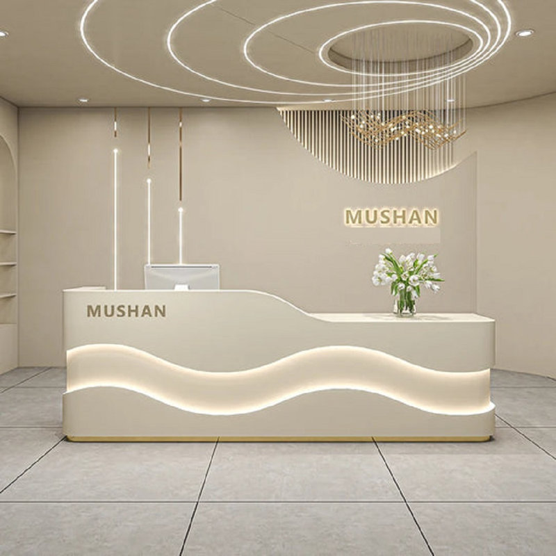 Clermeau L-Shape Manufactured Wood Reception Desk, Off White, 60cm H x 140cm W x 100cm D