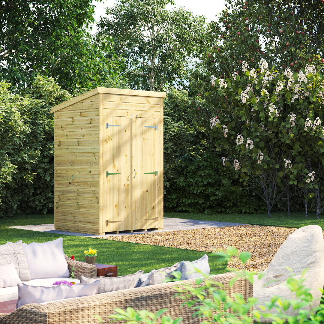 Powersheds 4 x 4ft Premium Pressure Treated Timber Windowless Pent Garden Shed, Double Doors
