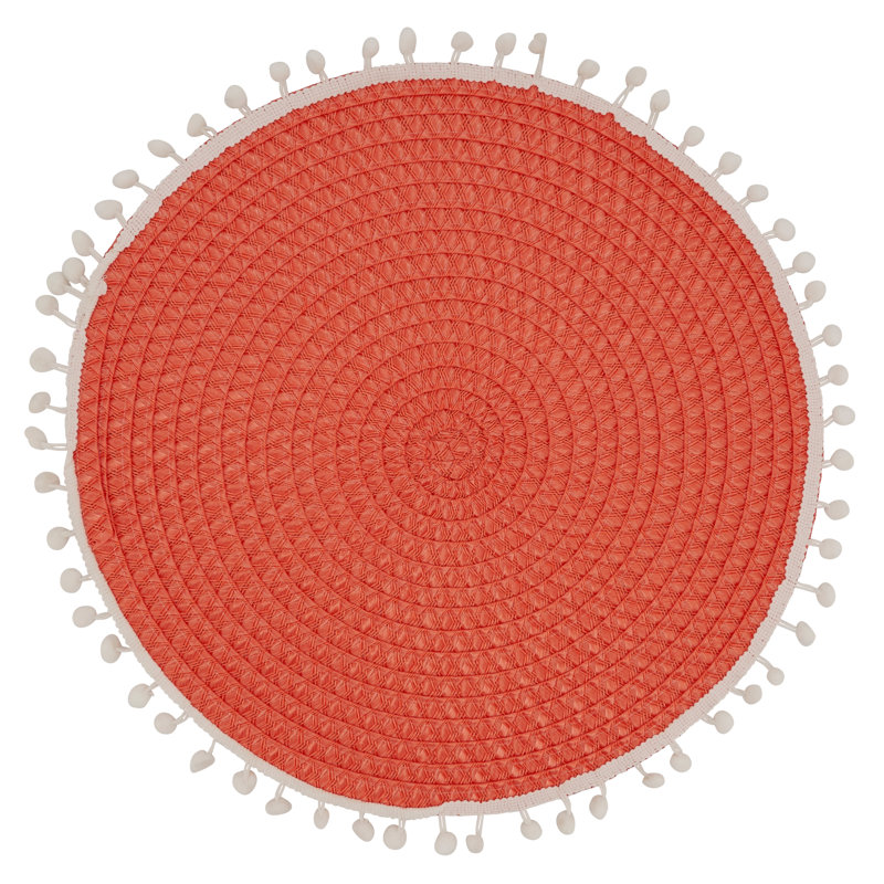 Persimmon Round Woven Pom Pom Edge Placemats Set