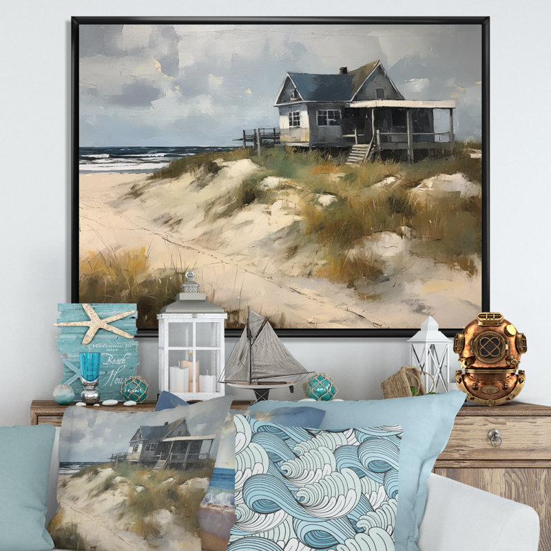 Beach House Tranquility I - Modern Beach, art mural, H 30 po x l 40 po x P 1,5 po, Cadre flottant noir