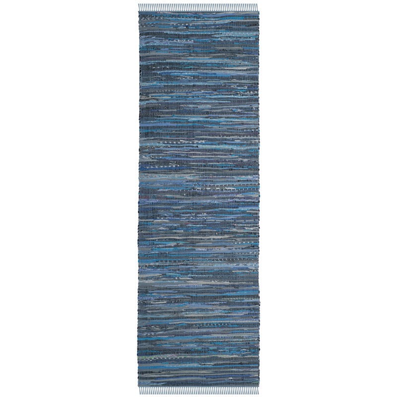 Tapis rayé en coton tissé à la main Burnette, Tapis de couloir 2 pi 3 po x 11 pi
