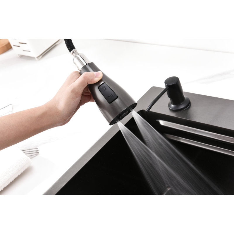 Nano 304 Stainless Steel Kitchen Sink - Large Single Slot Basin With Drainage Control Knob Gray Flying Rain Waterfall And Easy To Clean