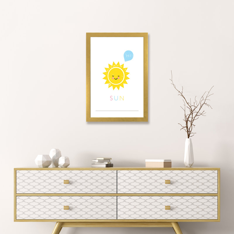 Soleil - imprimé, Papier encadré doré, Blanc, H 24 po x l 16 po x P 1 po