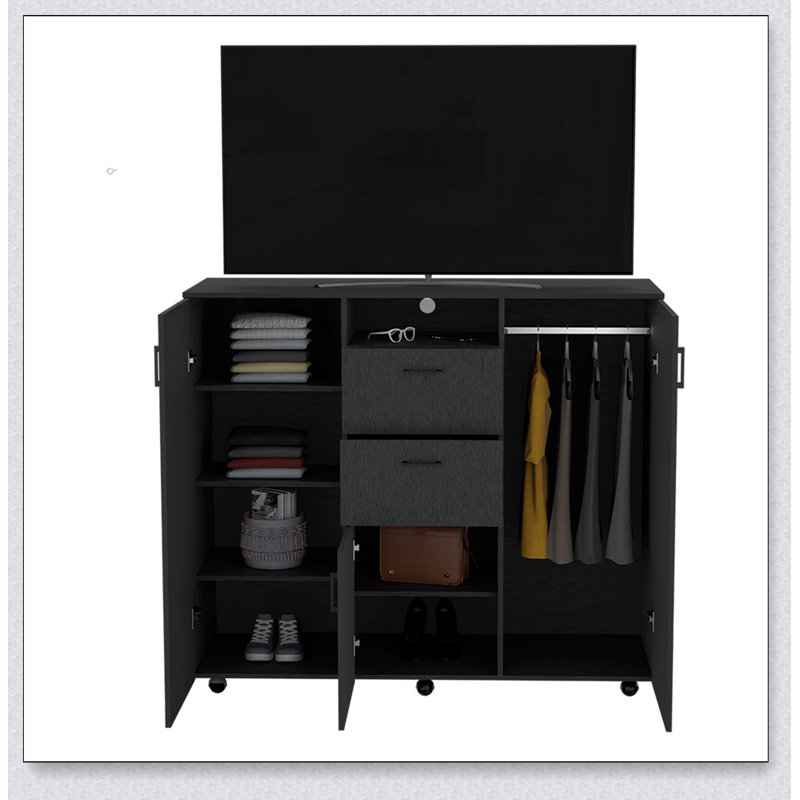 Commode à deux portes Letna, deux tiroirs, quatre tablettes intérieures