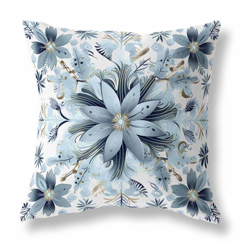 Coussin décoratif réversible intérieur / extérieur Snowy Crest, H 16 po x l 16 po, Blanc / gris / acier