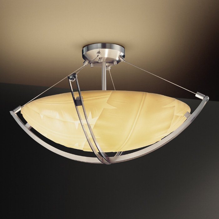 Plafonnier semi-encastré 3 lumières porcelina crossbar, Feuille de banane, Nickel brossé